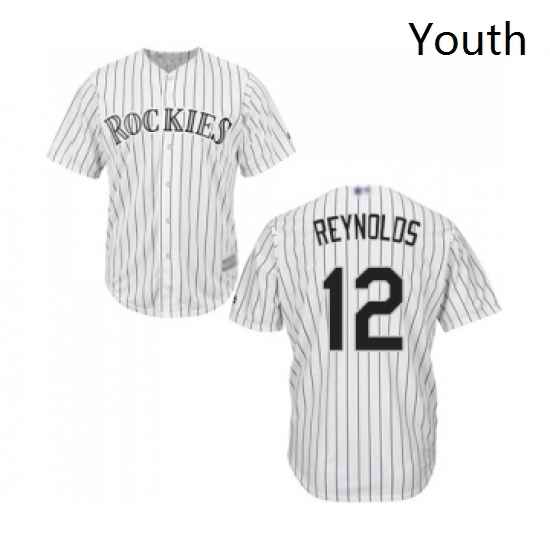Youth Colorado Rockies 12 Mark Reynolds Replica White Home Cool Base Baseball Jersey